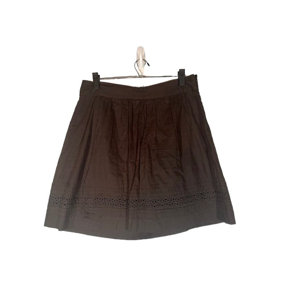Ann Taylor LOFT Brown Cotton Side Zipper Dressy Perforated Trim Skirt Women Sz 6